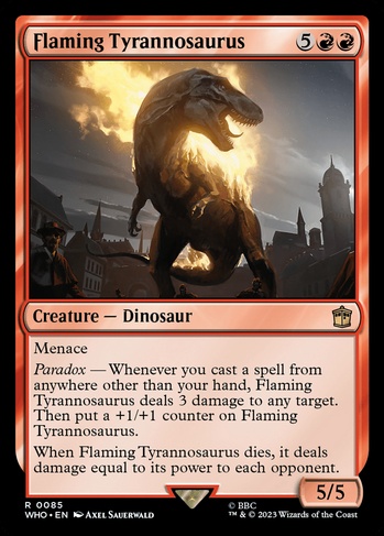 mtg red dinosaur cards Flaming Tyrannosaurus (WHO) #85