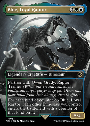 owen mtg card Blue, Loyal Raptor (Emblem Variant) Owen Grady, Treinador de Raptores
